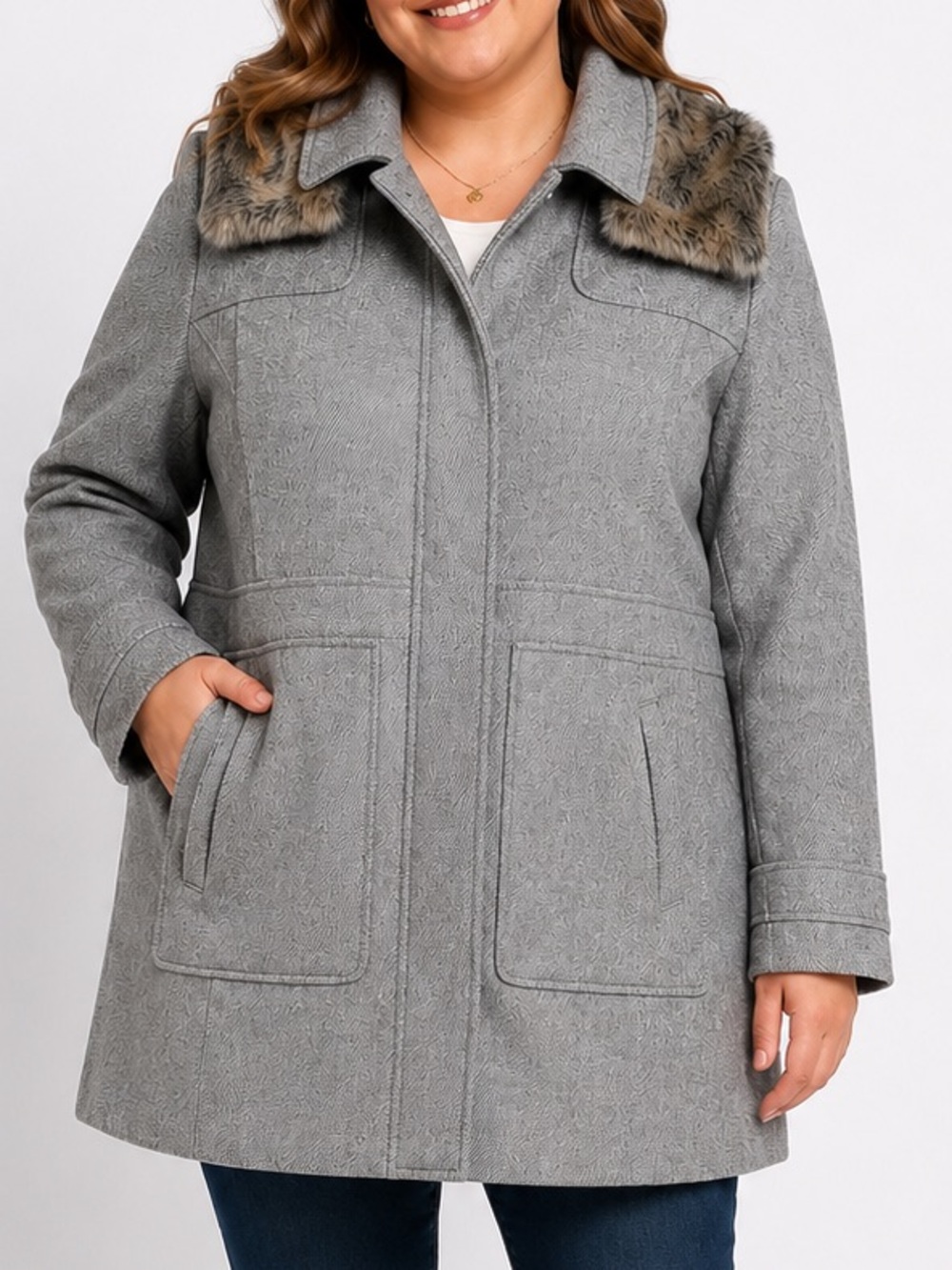 LOFT Plus wool blend winter coat removable faux fur collar women’s 24